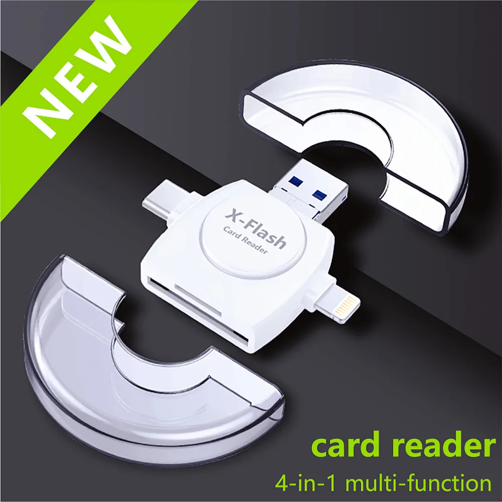 Lector de tarjetas 4 en 1 tipo C, adaptador Micro USB, lector de tarjetas Micro SD para iPhone 13, 12, 11, X, iPad MINI 2, 3, AIR 2, 3, OTG