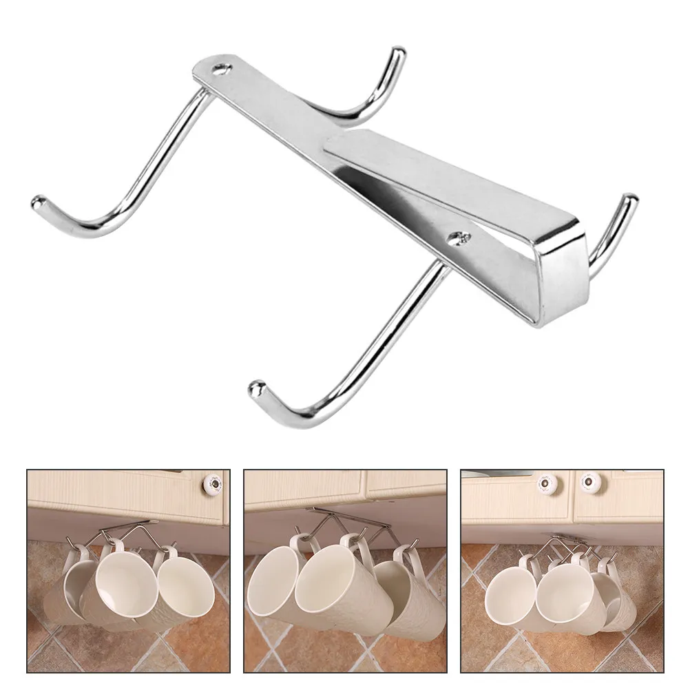 

1Pcs Heavy Duty Stainless Steel Cup Hanging Shelf Punch Free Installation Cup Organizer Rack for Kitchen Cabinet Undermount