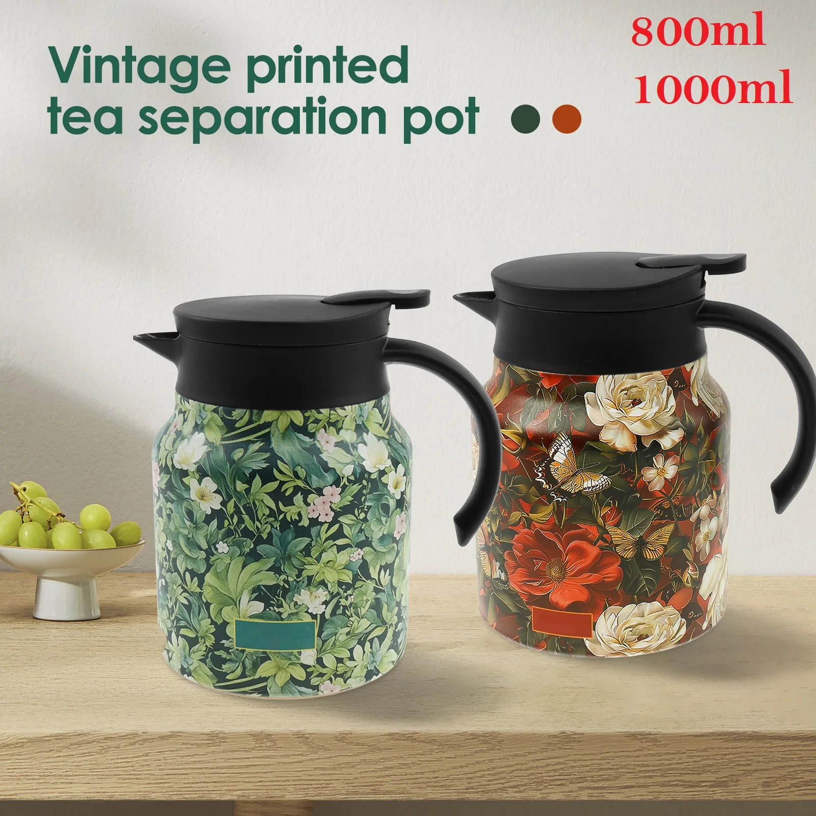 1000/800 ml Teekanne Edelstahl Thermo-Teekessel mit Teesieb Gebautes Infuser Brewer Teekanne für Home Office Heißer Wasserkocher