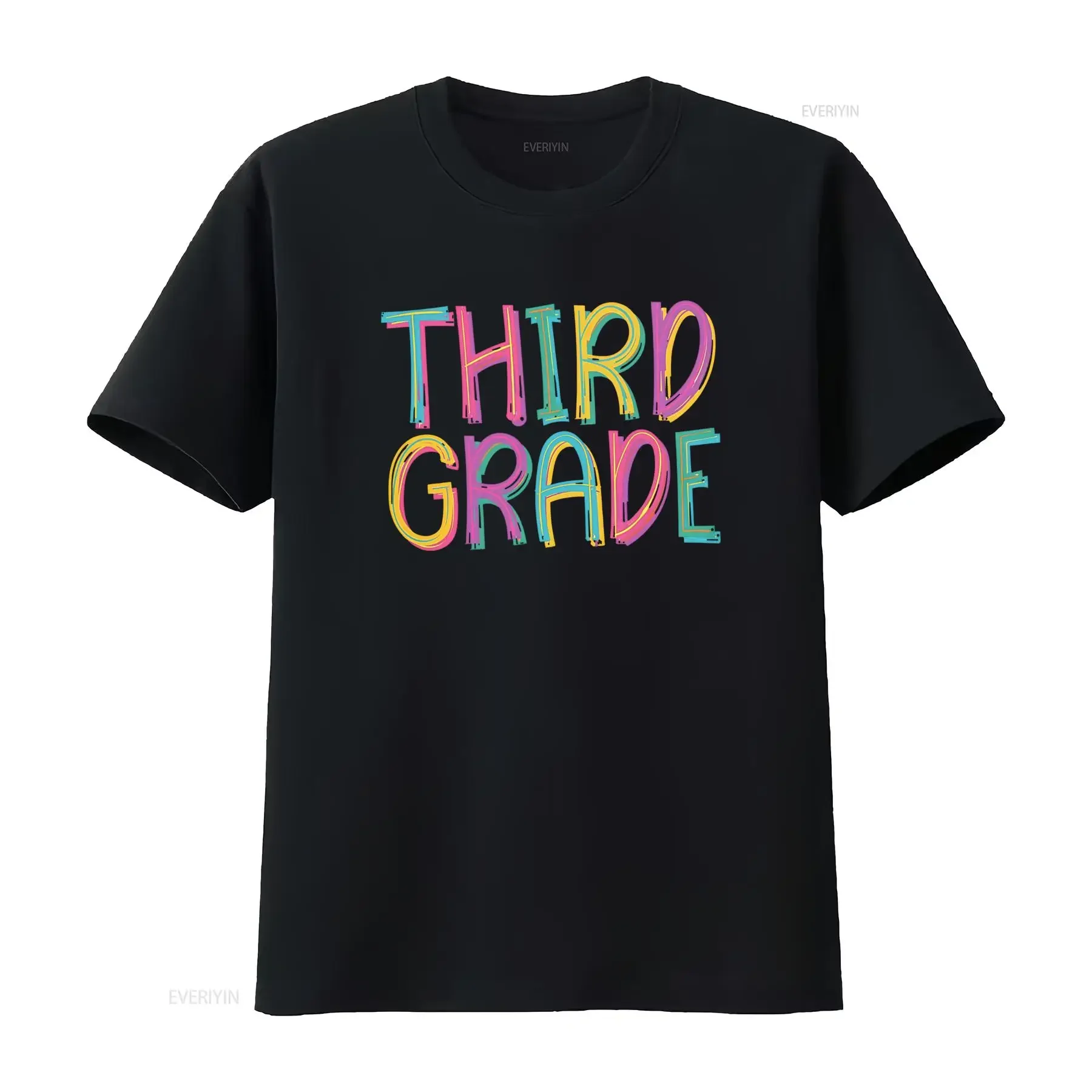 Colorful Neon Third Grade Back To School Print Casual T Shirt vintage Washed streetwear Comfortable designer clothes Soft homme