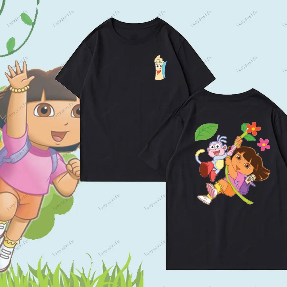 دورا المستكشف لطيف Harajuku الكرتون نمط تي شيرت للجنسين النساء الرجال بلايز عالية الجودة القطن البلوز الرجال الملابس #1