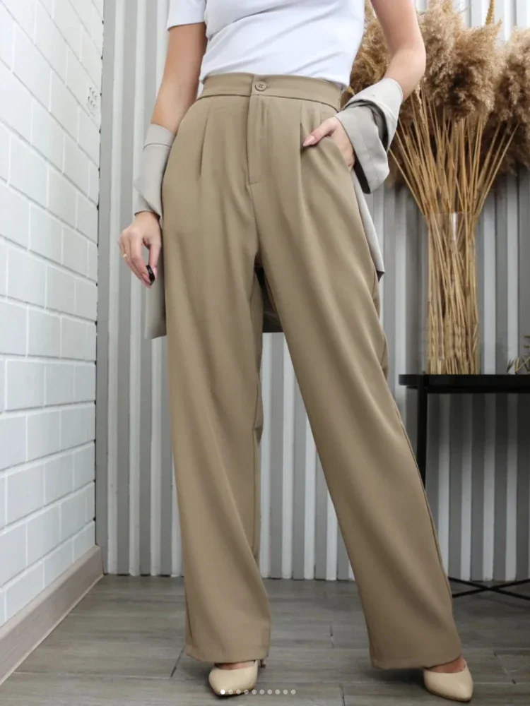 

Casual High Waist Loose Wide Leg Pants Women Spring Autumn New Female 6 Color Suits Pants Ladies White Long Trousers