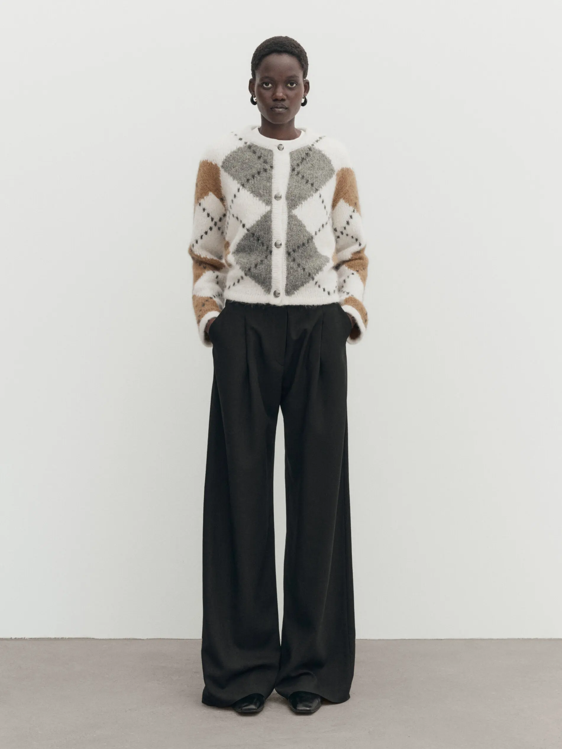 Ethereal autumn new style of College Lady lozenge soft knit cardigan short coat