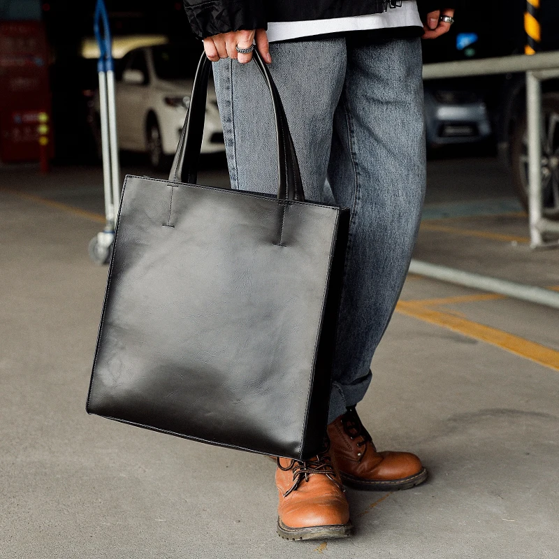 Maletín de cuero minimalista, bolso informal de un solo hombro, bolsa para documentos de negocios para hombres, marca coreana...