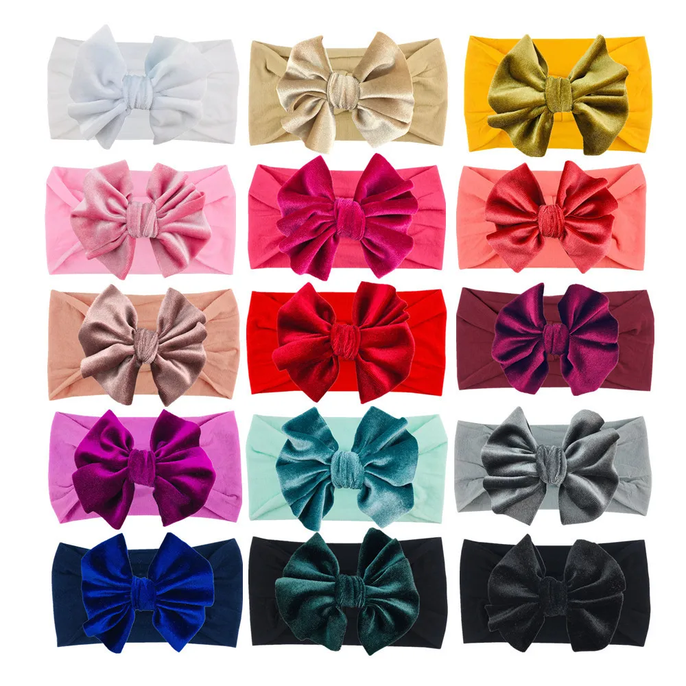100-pcs-wholesale-new-kids-headband-baby-korean-fleece-knotted-bow-headband-headband-gold-velvet-headgear-nylon-hair-ornament