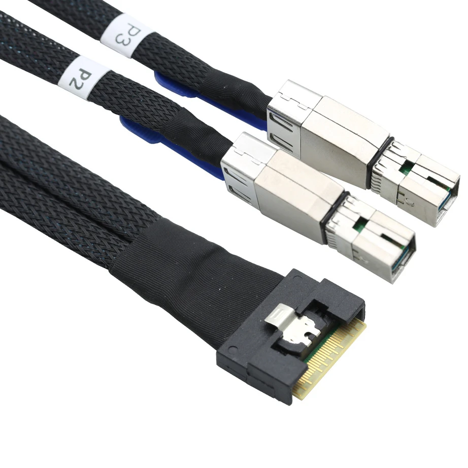 PCIe Slimline SFF-8654 8I to 2 SAS HD 8644 Adapter Cable for Server Internal Wiring Bundle with Full Coverage Angled Connector