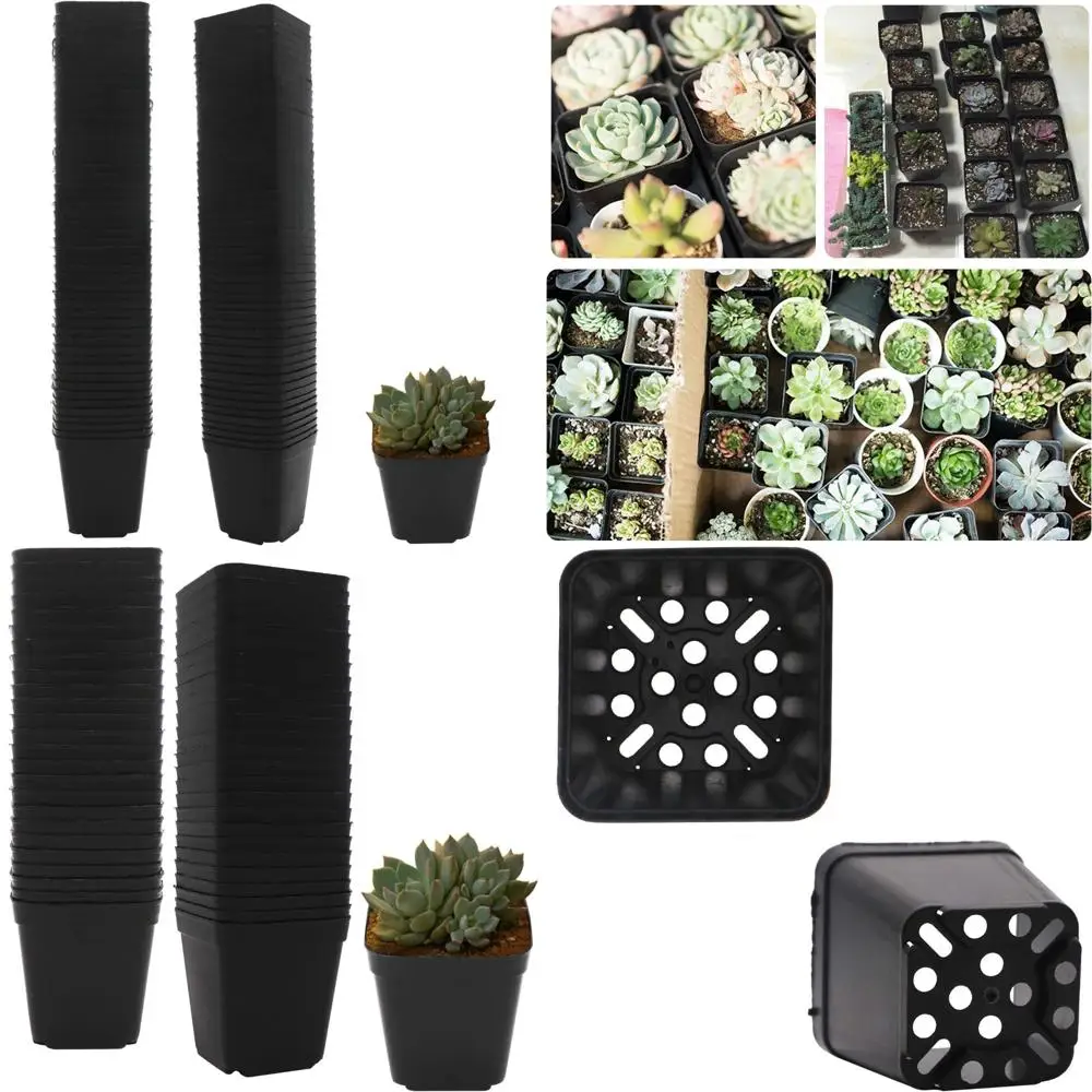 

Pastic Nursery Pots Square Plant Pot 100 Pcs Durable Balck Starter Container for Starting Seedlings or Succulents (2.2 Inch)