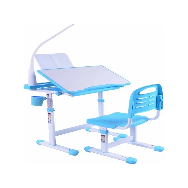 

Kids Art Desk and Chair Set with Adjustable Height, 40-Degree Tiltable Desktop, LED Light, Bookstand, Blue Color