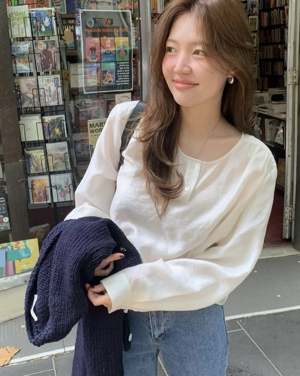 

PREON Commuter Sle Loose Fit Button up round Ne Tannat Wind Versatile Top Women's irt Casual Ele Basic Color