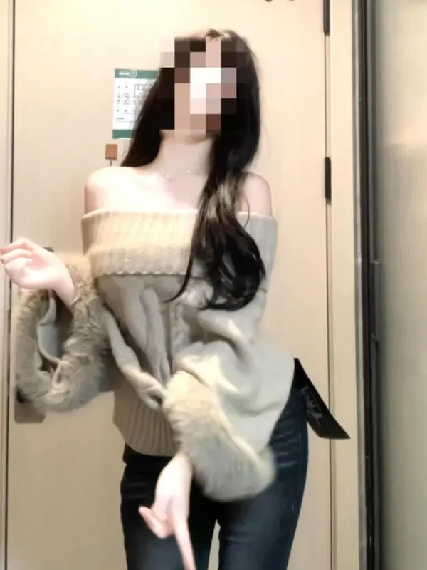 

Retro Lazy Sle oulder Bared Loose Sweater Small Size Unique Top Winter Faion Korean Sle Medium Softn Other Fabric