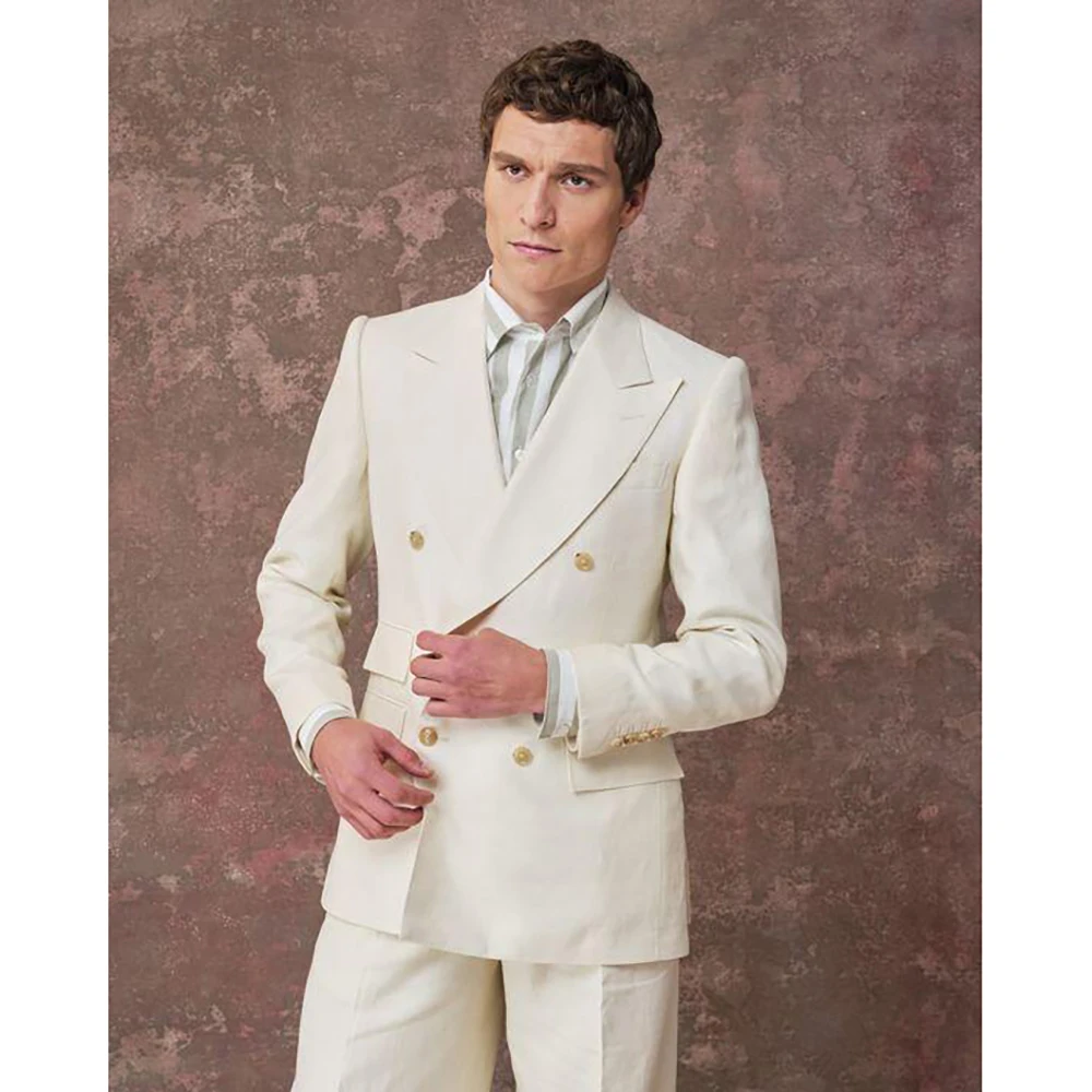 Handsome Loose Double Breasted Men Suit Two Pieces(Jacket+Pants) Lapel Outfits Chic Casual Party Prom Wedding Set