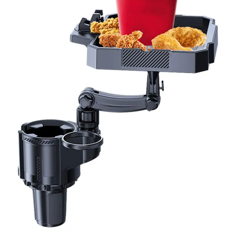 

Cup Holder With Tray Stretchable Car Cup Tray Holder With 360 Degree Rotation Adjustable Automotive Eating Table Multi-Use For