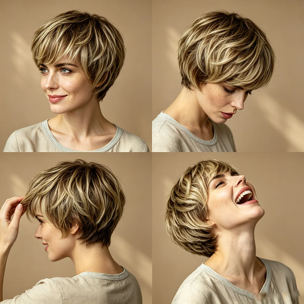Women's Short Hair Real Hair Wig with Pixie Cut