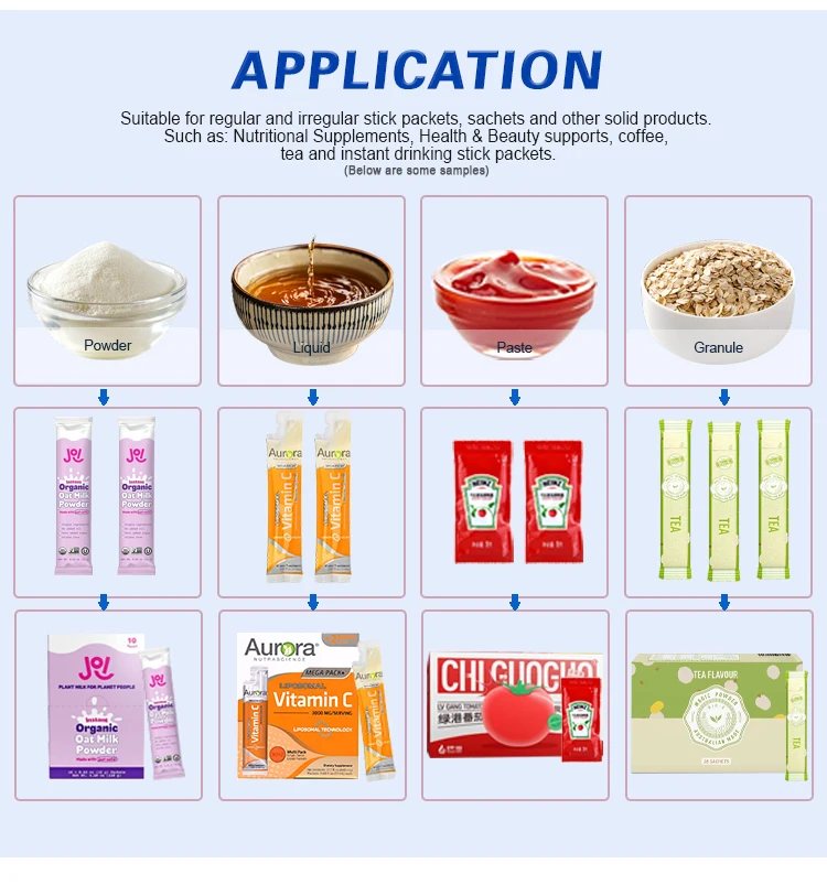 HANNPRO Multi-lane Stick Pack Cocoa Coffee Powder Stick Auto Filling 3 or 4 Side Sealing Sachet Pouch Packing Machine