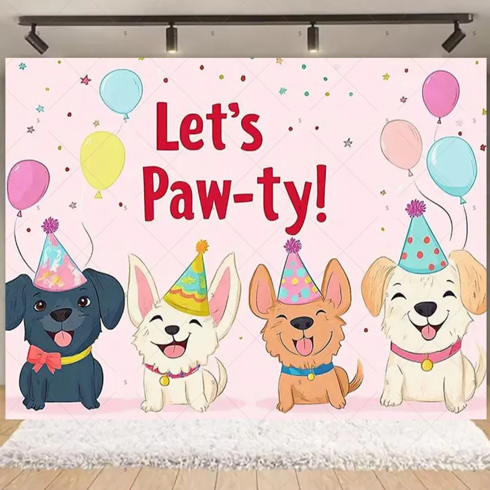 Cartoon Cat Dog Theme Kids Birthday Cute Pet Party Decoration Baby Shower Colorfull Balloon Background Banner Photography Props view 4