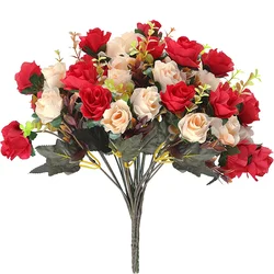 Rosa flores artificiais 6 ramo 12 cabeças flores falsas com hastes buquês de flores de rosas falsas para decoração de festa de casamento em casa