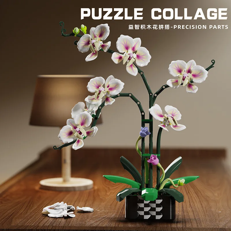

Simulation Butterfly Orchid Flowers Building Block Toy Pink Eternal Potted Plant Bouquet Bricks Home Decoration Toy for Girls