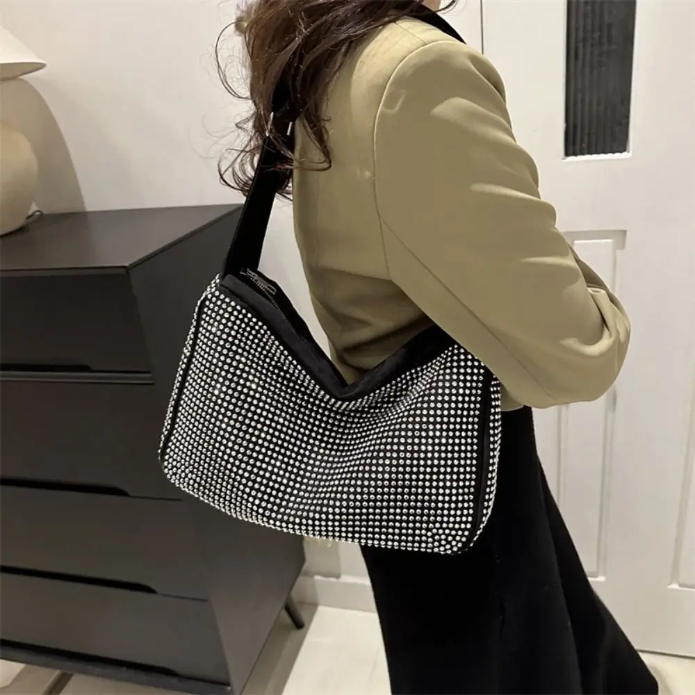 

Elegant Diamond Shoulder Bag Rhinestone Large Capacity Shiny Dinner Bag Strap Adjustable Luxury Sparkly Evening Bag Party