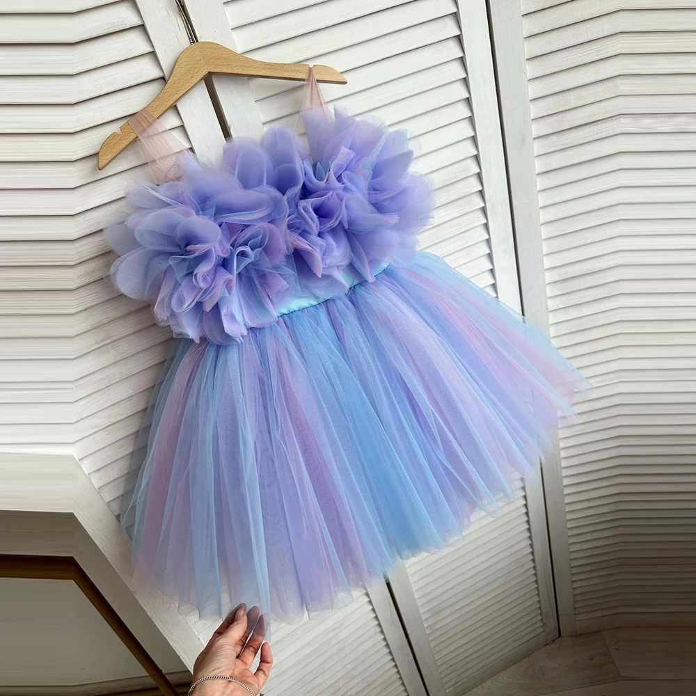 

Chic Handmade Floral Tutu Pageant Dress For Kids Cute Flowers Mesh Puffy Flower Girl Dresses Tulle Kid Brithday Party Gowns