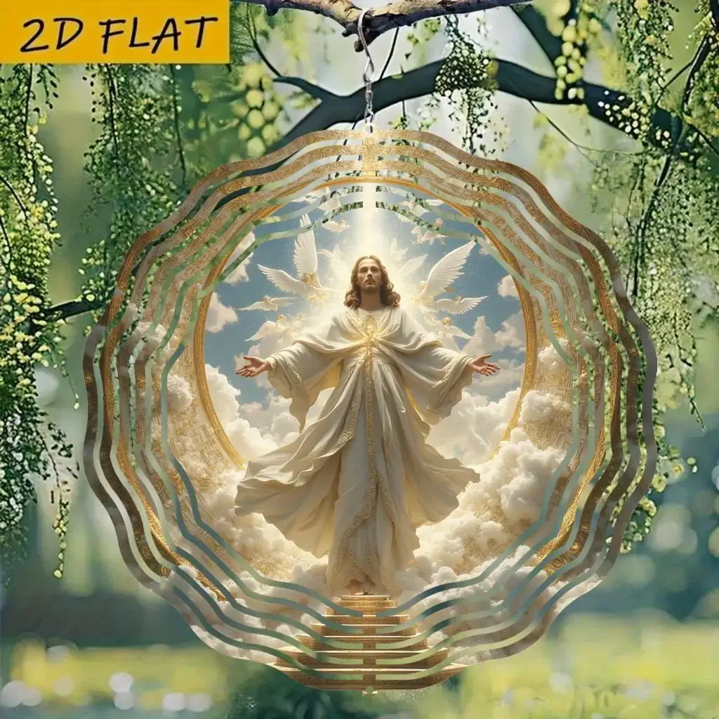 

HELLOYOUNG Sacred Heart Jesus Metal Wind Spinner 10in, Golden Mandala Wall Art for Home Church, Inspirational Christmas Easter G