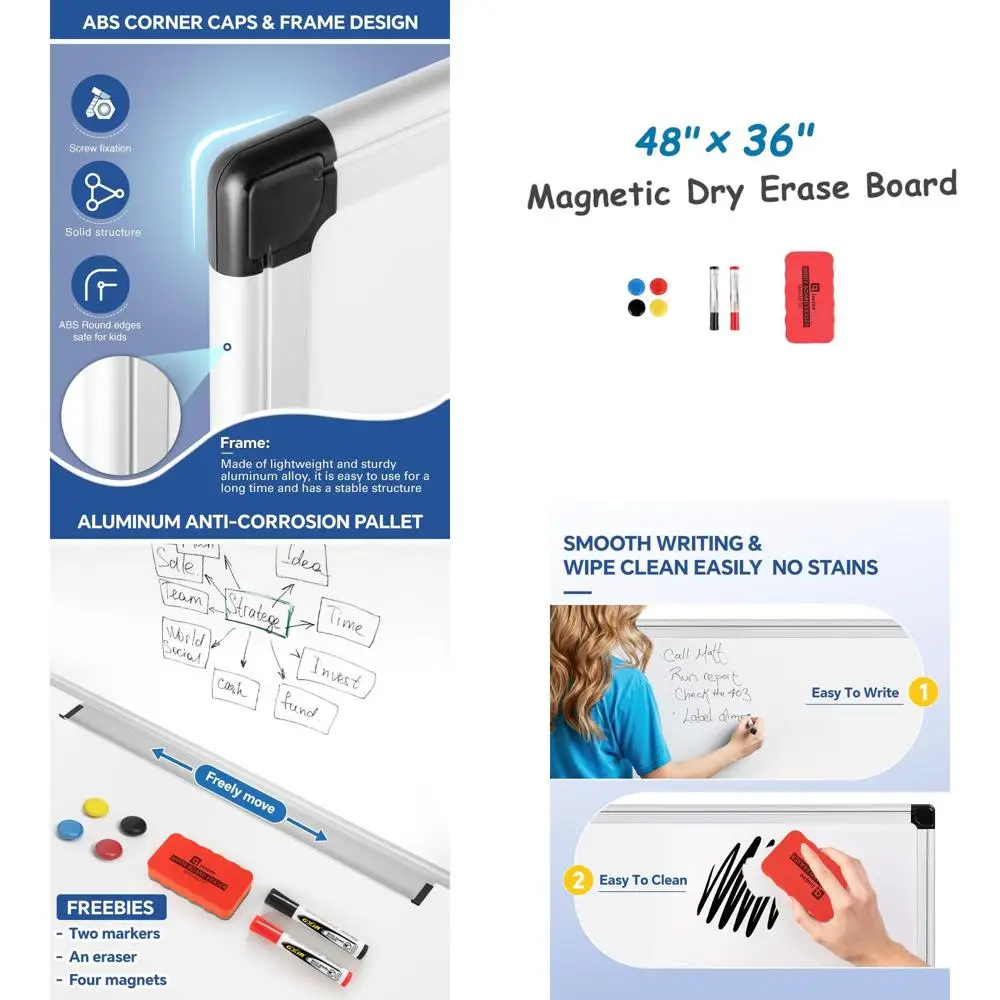 

Aluminum Framed 48x36 Magnetic Whiteboard for Wall Mounting, Ideal for Home, School, and Office Use