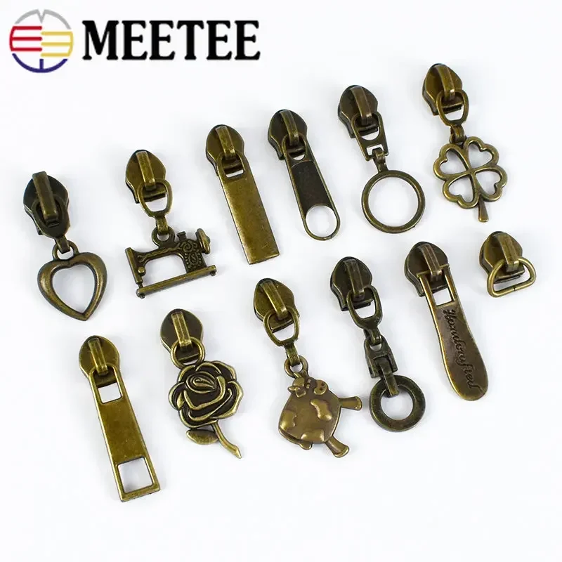 

10/20/50Pcs 5# Brass Zipper Slider for Nylon Zips Luggage Tape Zippers Puller Lock Head Repair Bag Clothes Decorative Zip Pull