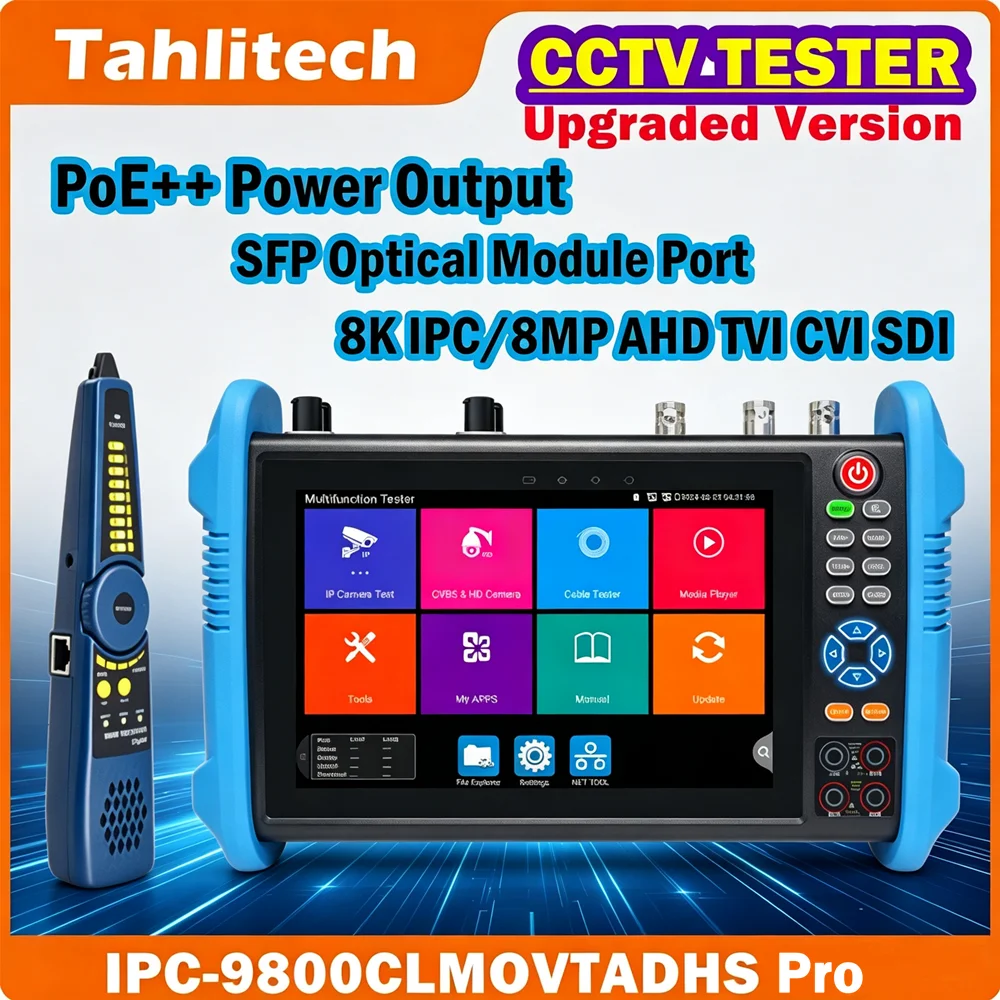 8K 7inch CCTV IP Camera Tester 8MP AHD CVI TVI Video Test with VGA HDMI Wifi Analyzer PoE++ Power Output Cable Tester for Securi
