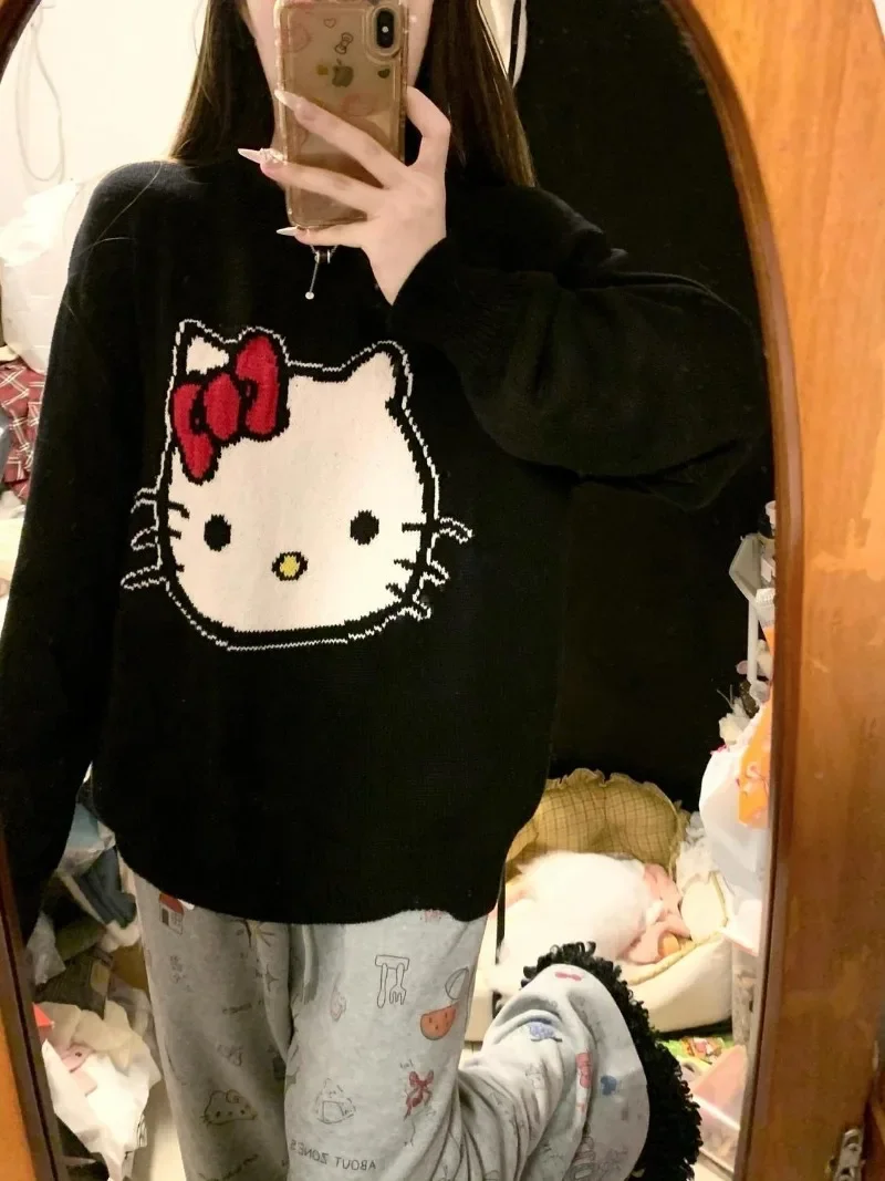 

Корейский ретро жаккардовый пуловер с круглым вырезом в стиле ретро для девочек, осень-зима, новый милый свитер, женская готическая одежда, топы Y2k