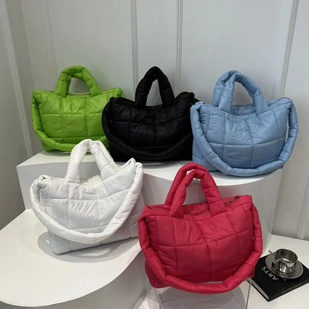 

Solid Color Shoulder Messenger Bags Large Capacity Down Cotton Padded Puffy Handbags Lightweight Underarm Bags for Women Girls