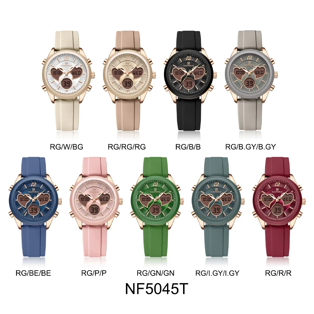 NAVIFORCE NF5045T reloj elegante de lujo para mujer, reloj de pulsera resistente al agua con doble pantalla, relojes de pulsera a la moda para mujer