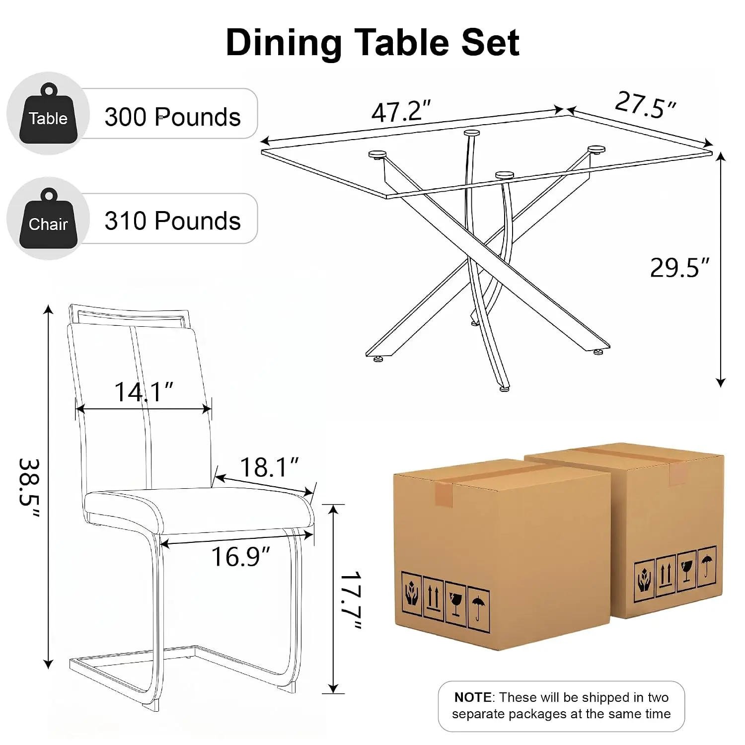 Modern Glass Dining Table Set for 4, Upholstered Faux Leather Chairs, Space-Saving Apartment Kitchen, Customized