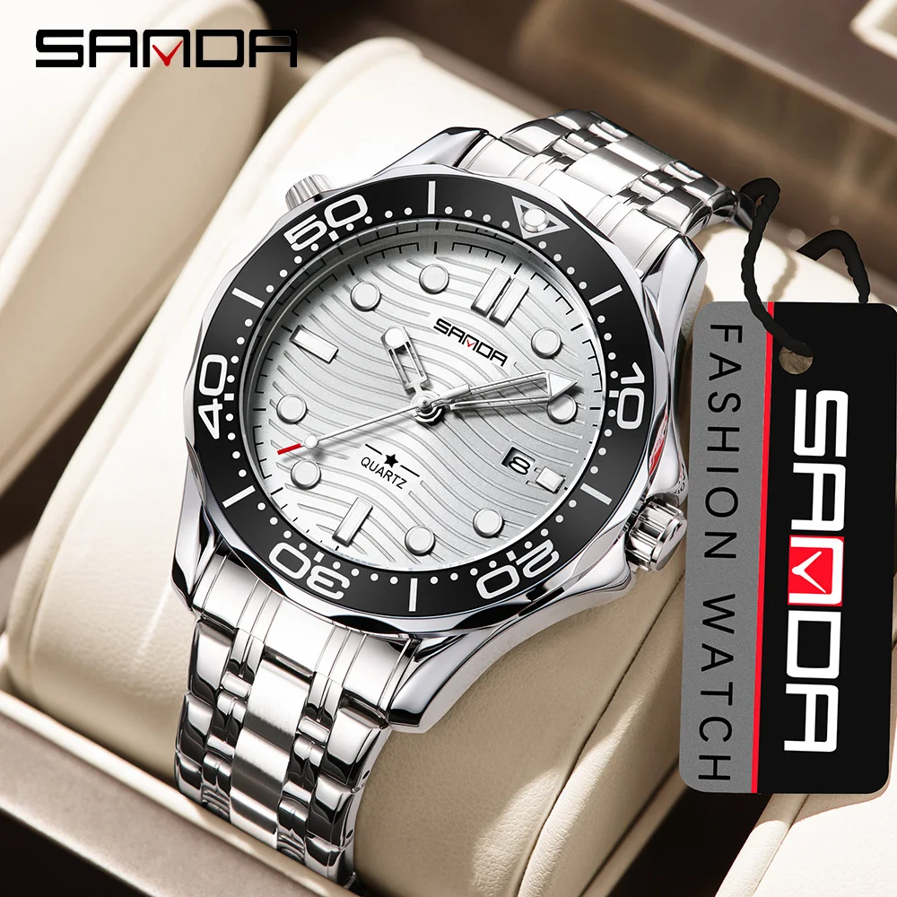 

SANDA модные и мужские кварцевые часы для отдыха TEMU, многофункциональные водонепроницаемые светящиеся календари, роскошные мужские кварцевые часы 1145