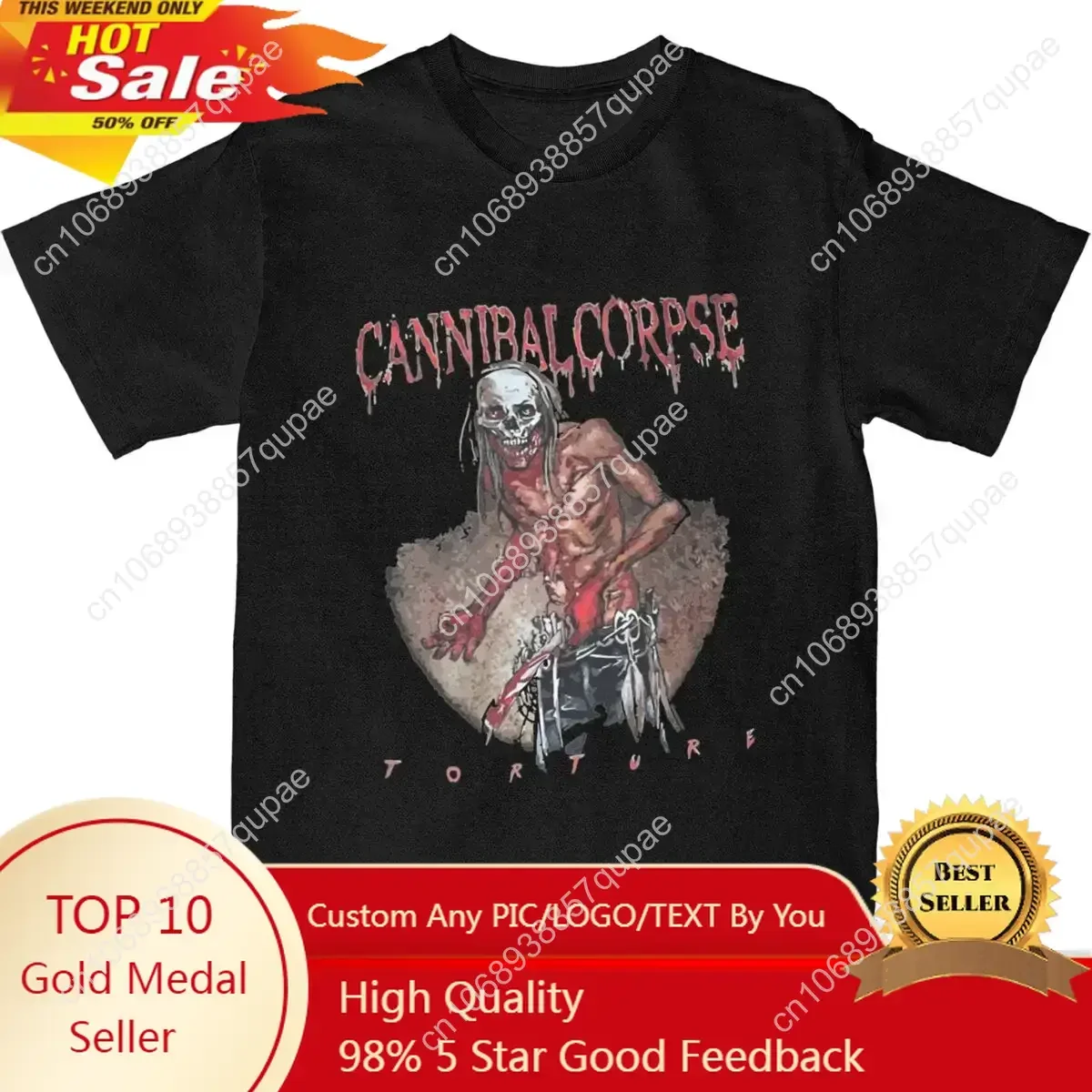 

Cannibal Corpse Torture T Shirts Merch Men Women's 100% Cotton Vintage Tee Shirt Short Sleeve Clothing Original