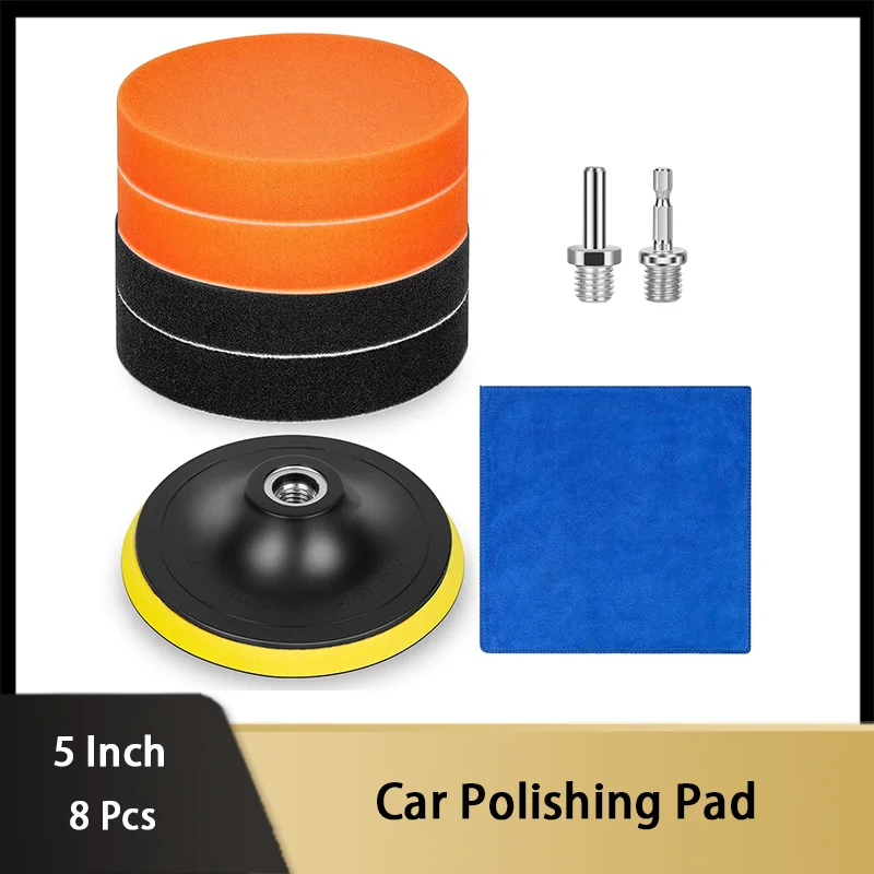 

5-дюймовый 125-миллиметровый комплект полировальных подушечек из губки, 8 шт., с полировальной подушечкой для полотенец и адаптером M10 для полировки автомобиля и вощения