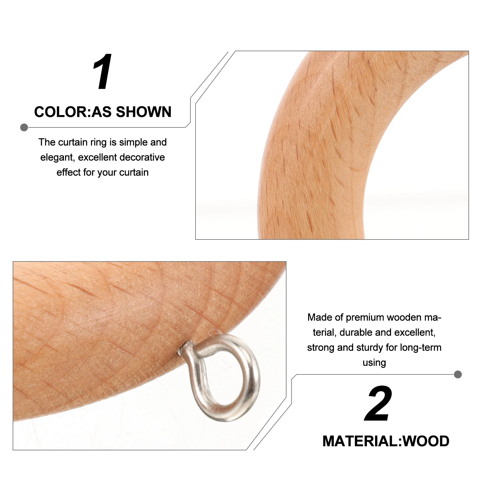 

2 pcs Wooden Curtain Rings For Shower Window Drapery Rods Smooth Slide Hanging Hook Decorative Ring Holder Wood Curtain Hanger