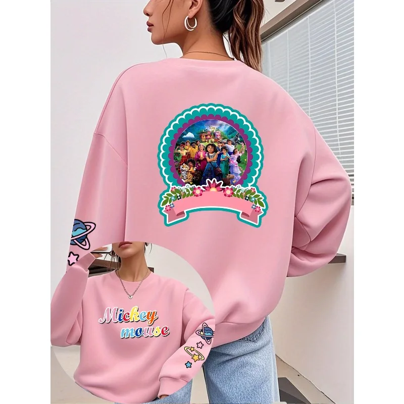 Bluza z kapturem Disney Mirabell Family z nadrukiem na jesień/zimę 2025, wygodna, całoroczna, idealna do domu i podróży, z długim rękawem i okrągłym dekoltem.