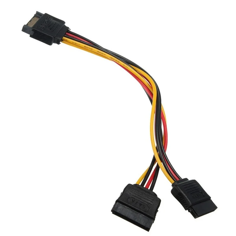 SATA II قرص صلب قوة 15Pin SATA ذكر إلى 2 أنثى 15Pin السلطة HDD الخائن عالية الجودة Y 1 إلى 2 تمديد كابل 20 سنتيمتر