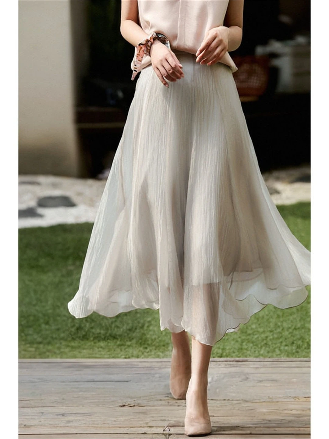 Romantic Cool Wave  Asymmetrical Half Skirt Women's Summer New Product Fairy Tale Art Series High Waist A-Line Skirt