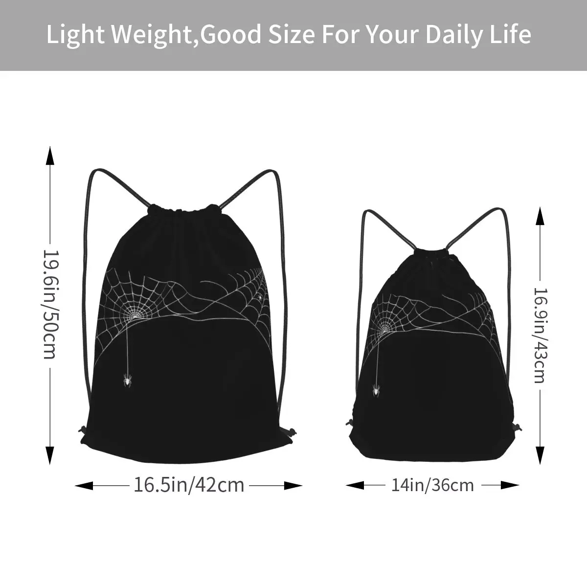 Black White Spider And Cobweb Backpacks Portable Drawstring Bundle Pocket Sports Bag Book Bags for Travel School