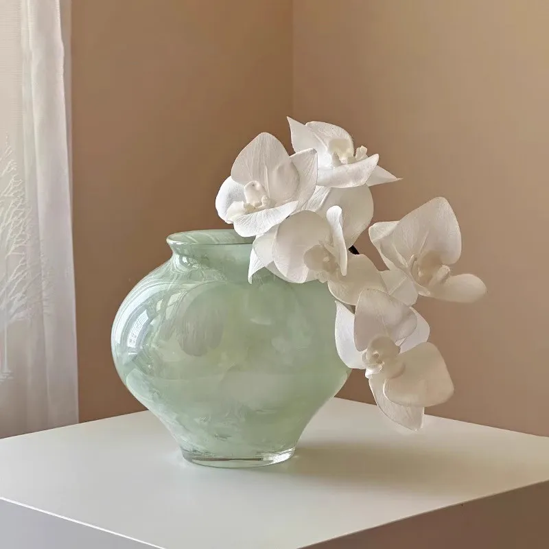 New Chinese glass vase living room green big belly medieval ornament dining table hydroponic flower utensils