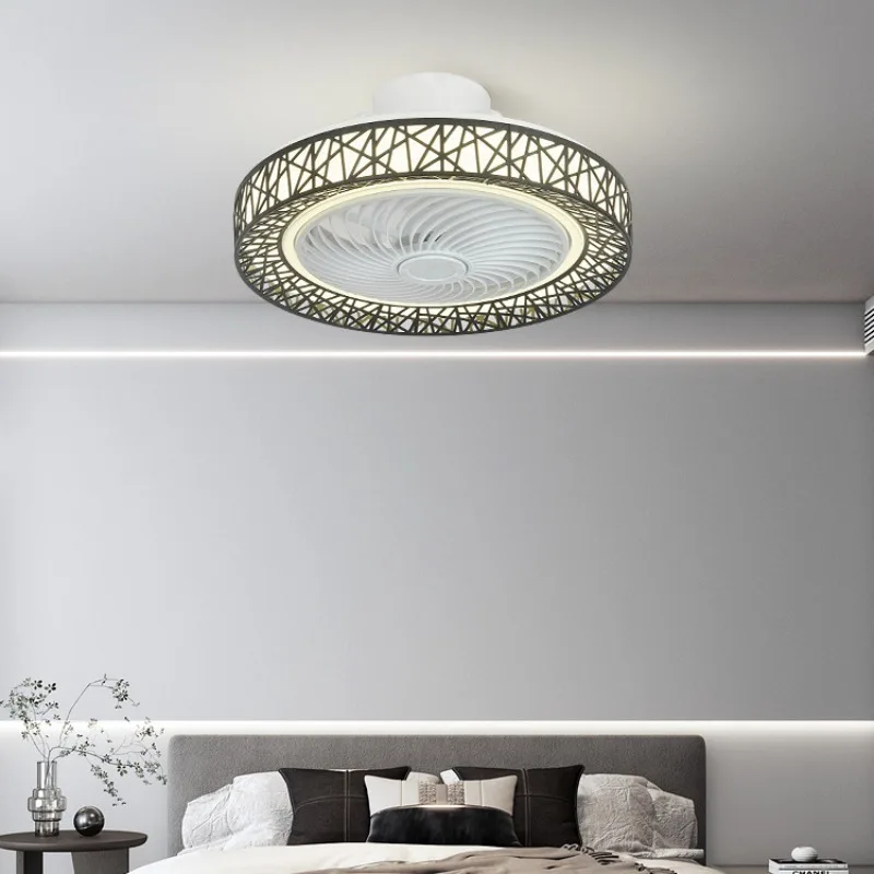 Modern Intelligent Ceiling Fan Light with Nordic Hollow Pattern Ceiling Fan Lamps Living Dining Room Bedroom Study Kitchen Table