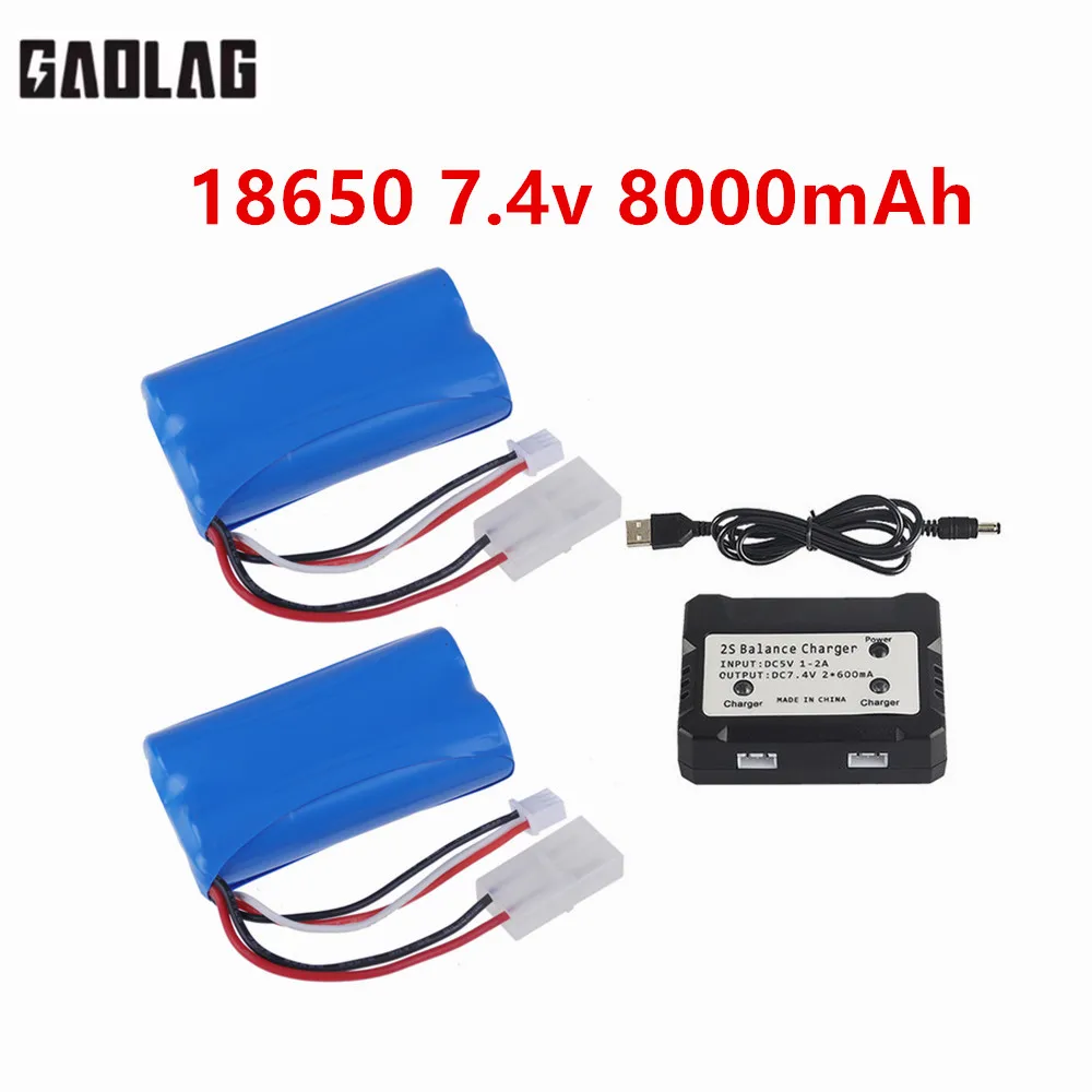 7,4 V 18650 8000mAh batería de iones de litio enchufe Tamiya para HJ806 HJ810 piezas de barco R/C Henglong 3818 3819 3838 3839 piezas de tanque R/C