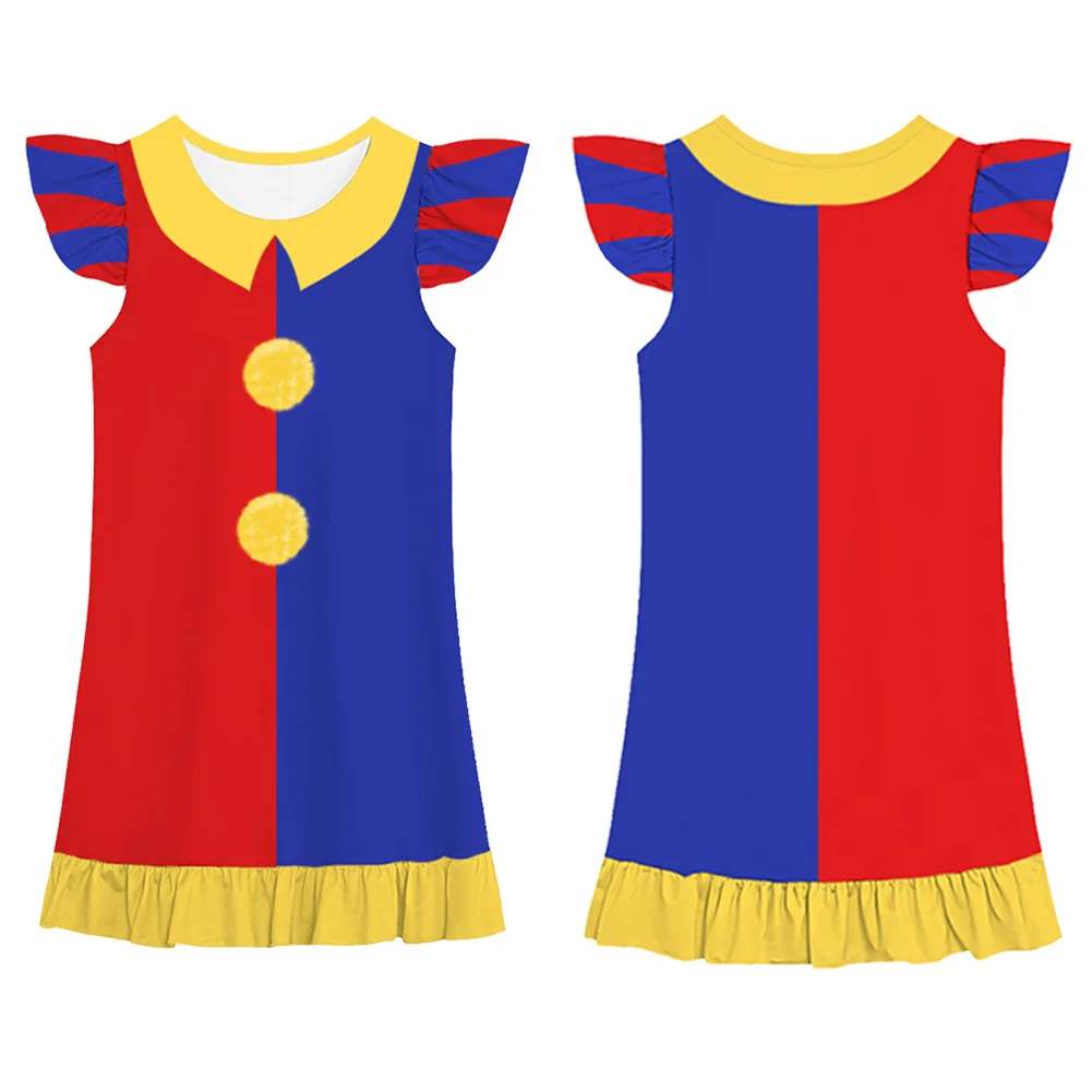 Pomni Cosplay Kids Girls Role Play Nightgown Cartoon Magical Clown Costume Child Fancy Dress Up Party Clothes