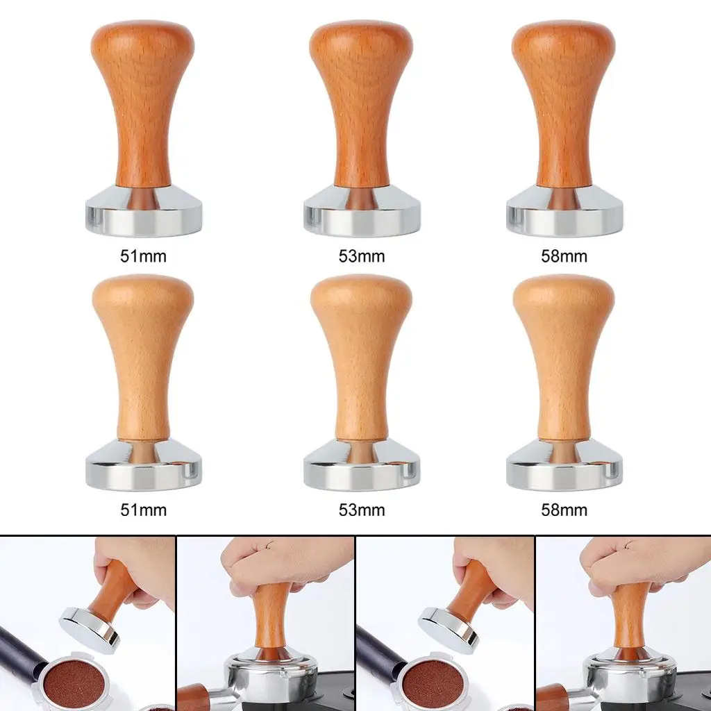 Тампер для кофе с деревянной ручкой, пресс для эспрессо из нержавеющей стали