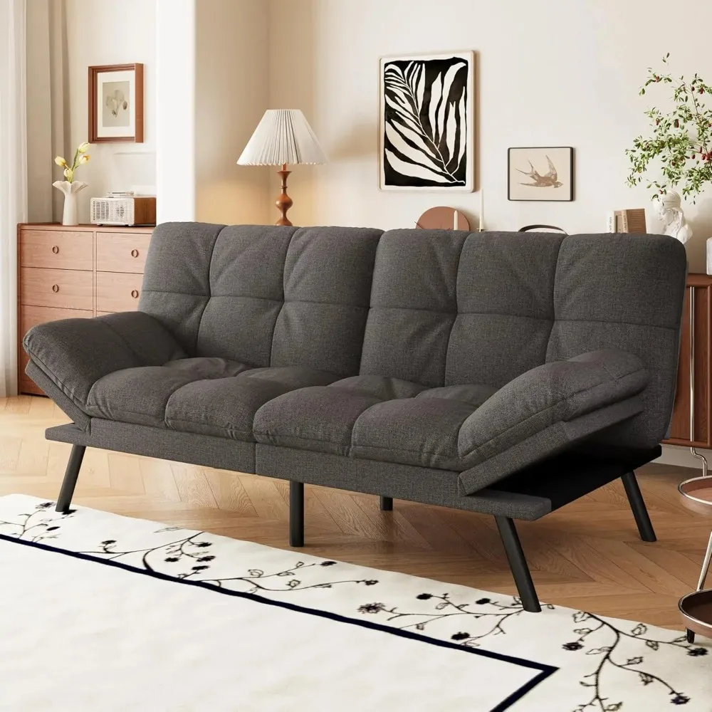 

Convertible Futon Sofa Bed,71 Memory Foam Futon Couch,Detachable Cushion,Adjustable Backrest & Armrest,Linen Modern Loveseat Sle