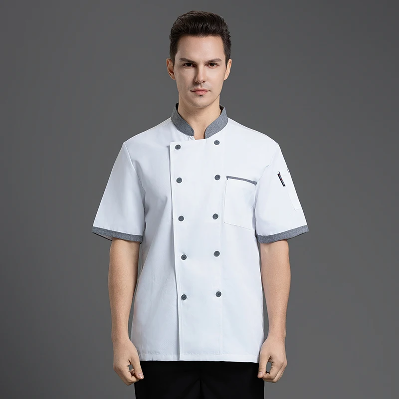 Keuken Jas Bakkerij Korte Mouw Cook Kostuum Voor Mannen Restaurant Chef-Kok Uniform Top Catering Werkkleding Hotel Vrouwen Elastische Jas