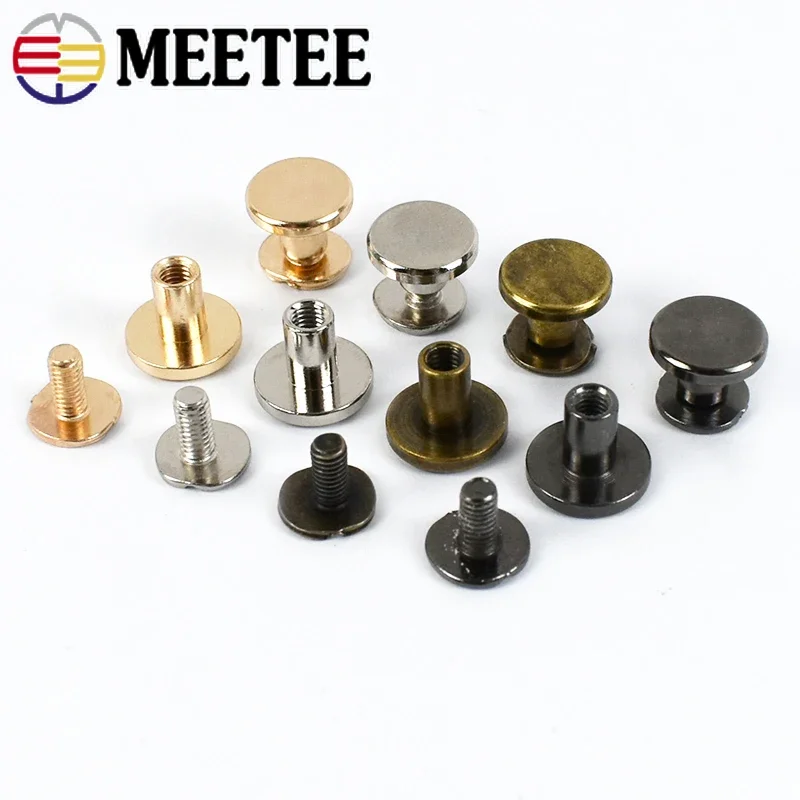 Meetee 10/20Pcs Flat Head Screws Nail 5/6/8mm Bag Rivet Metal Notebook Binding Rivets Buckle DIY Luggage Hardware Accessories