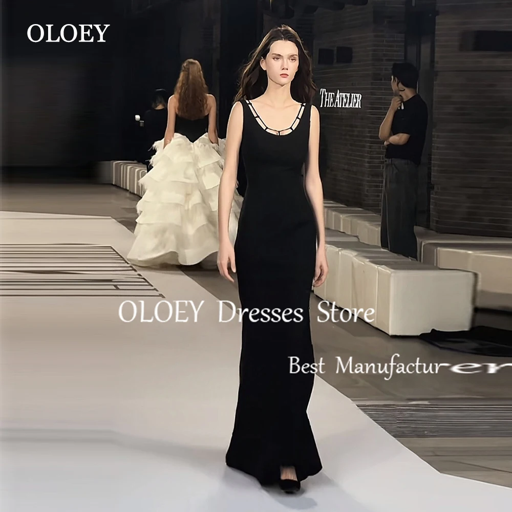 

OLOEY Simple 2025 Black Evening Dress Floor Length Mermaid Wedding Party Dress Sleeveless Prom Party Maxi Dress Customized