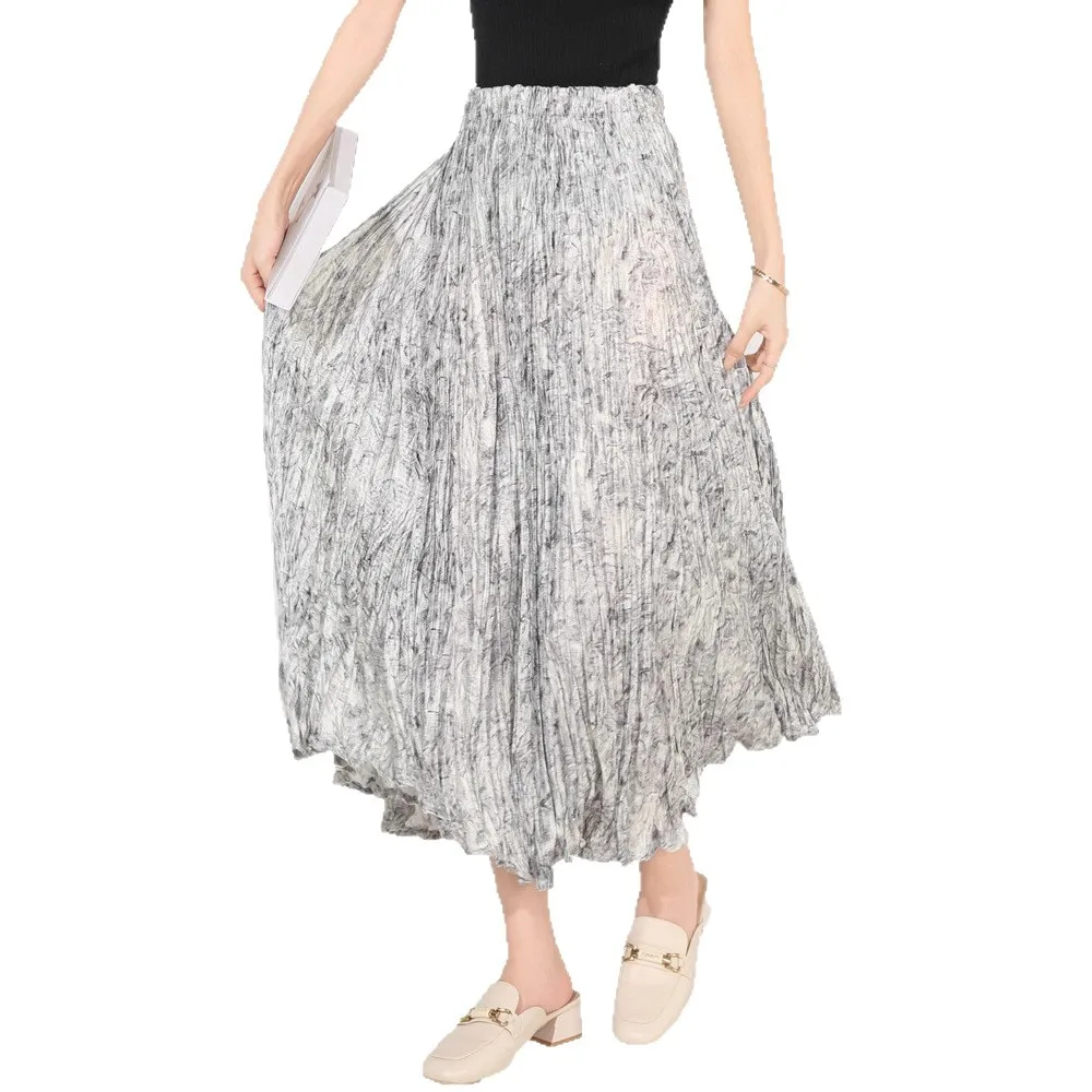 Miyake 2025 New Spring and Autumn Floral Pleated Skirt Women's Fashion High Waist Drape A-shaped Skirt Medium and Long Pleats