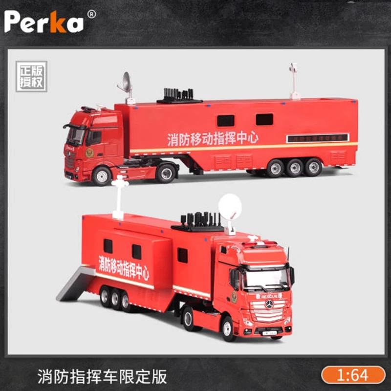 Perka 1:64 motor de bomberos aleación simulación coche modelo colección estática decorado regalos de vacaciones Juguetes